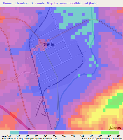 Huinan,China Elevation Map