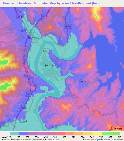 Huanren,China Elevation Map