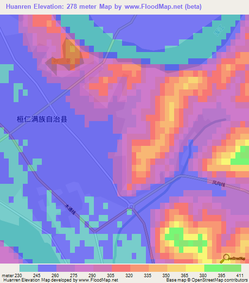 Huanren,China Elevation Map