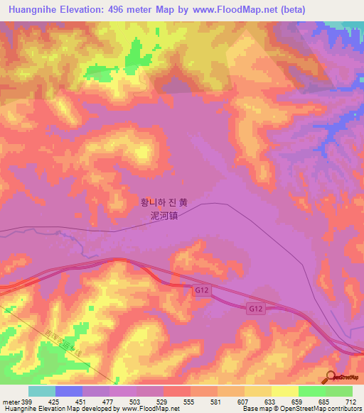 Huangnihe,China Elevation Map