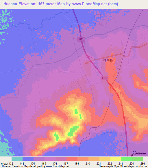 Huanan,China Elevation Map