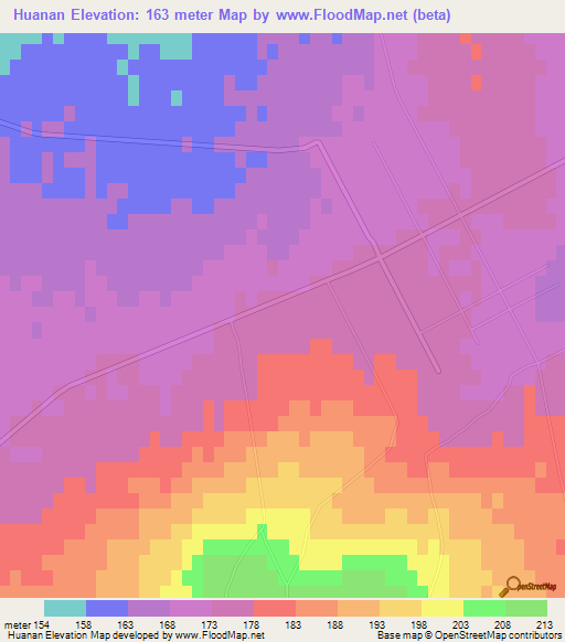 Huanan,China Elevation Map