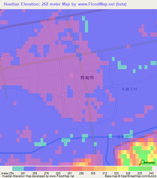 Huadian,China Elevation Map