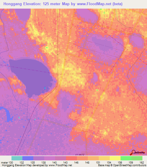 Honggang,China Elevation Map