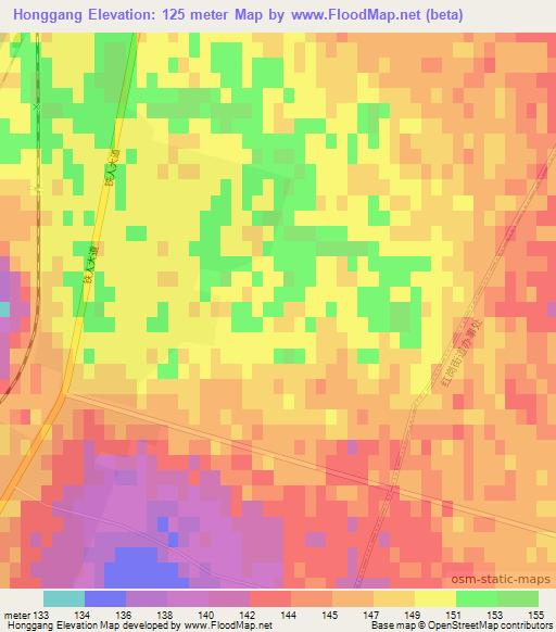 Honggang,China Elevation Map