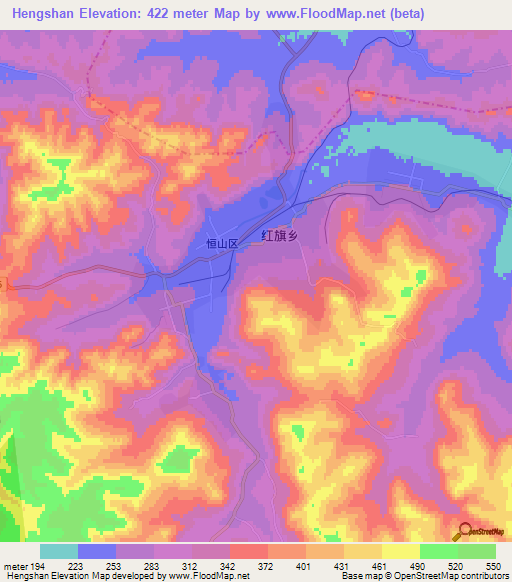 Hengshan,China Elevation Map