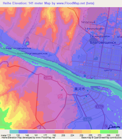 Heihe,China Elevation Map
