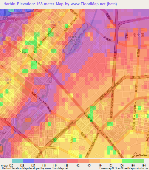 Harbin,China Elevation Map