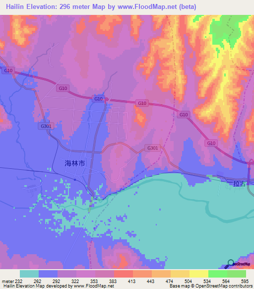 Hailin,China Elevation Map