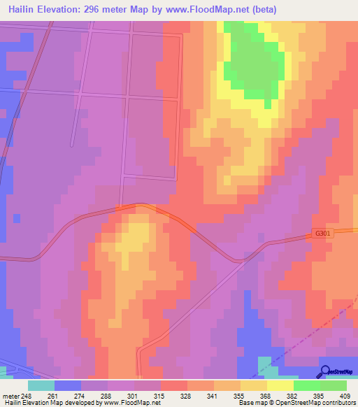 Hailin,China Elevation Map