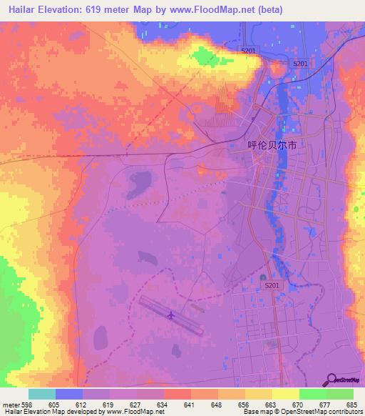 Hailar,China Elevation Map