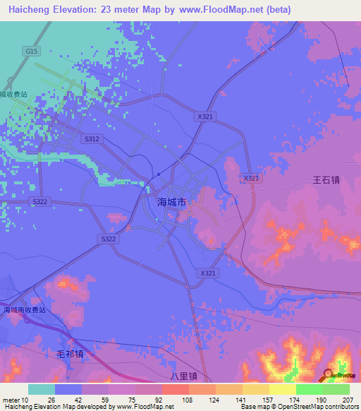 Haicheng,China Elevation Map