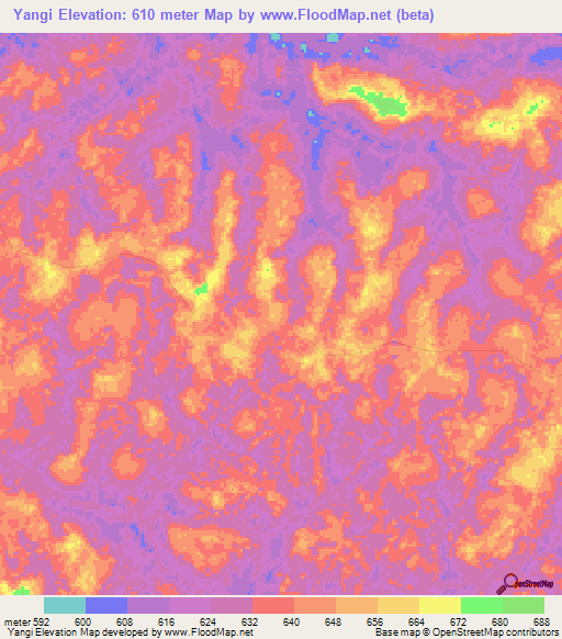Yangi,Congo (Kinshasa) Elevation Map