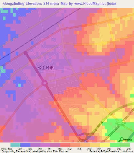 Gongzhuling,China Elevation Map
