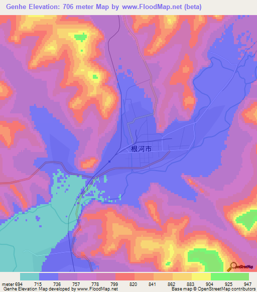 Genhe,China Elevation Map