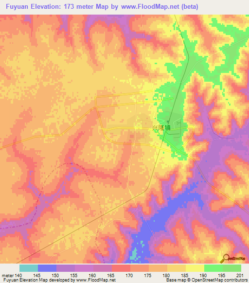 Fuyuan,China Elevation Map