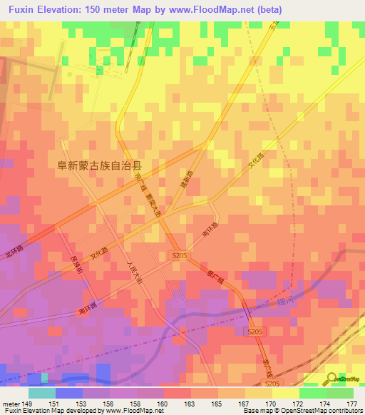 Fuxin,China Elevation Map