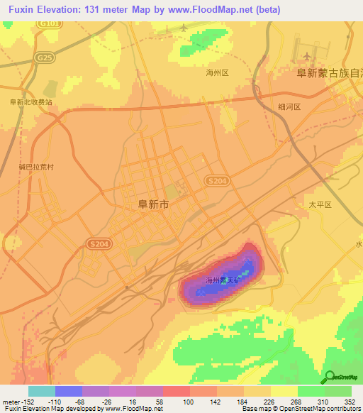 Fuxin,China Elevation Map