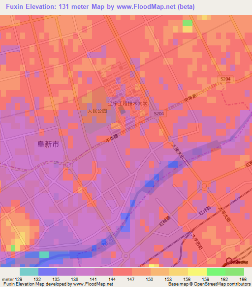 Fuxin,China Elevation Map