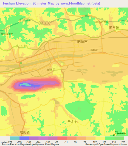 Fushun,China Elevation Map