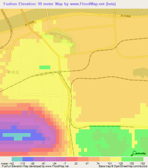 Fushun,China Elevation Map