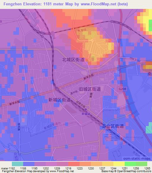 Fengzhen,China Elevation Map