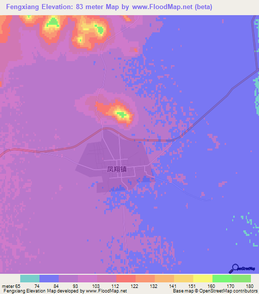 Fengxiang,China Elevation Map