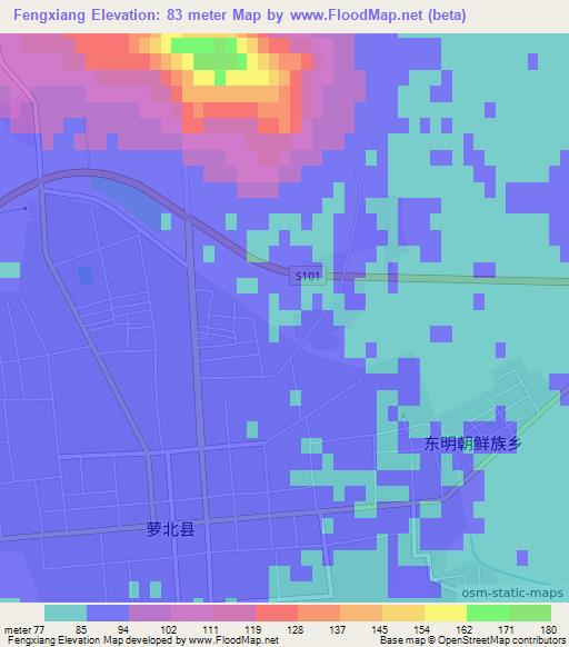 Fengxiang,China Elevation Map