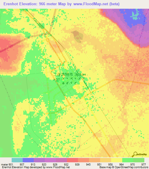 Erenhot,China Elevation Map