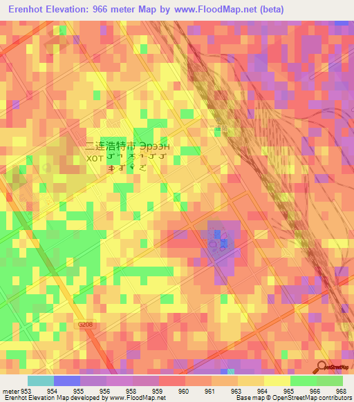 Erenhot,China Elevation Map