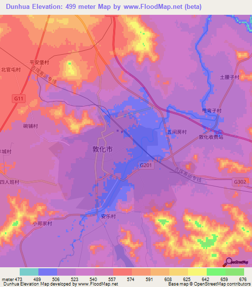 Dunhua,China Elevation Map