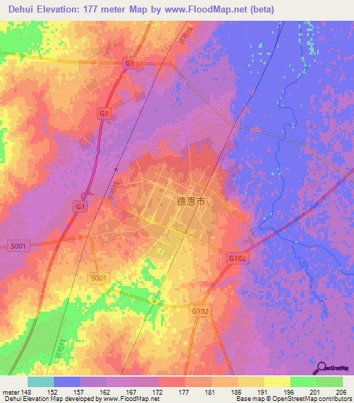 Dehui,China Elevation Map