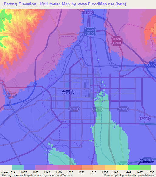 Datong,China Elevation Map