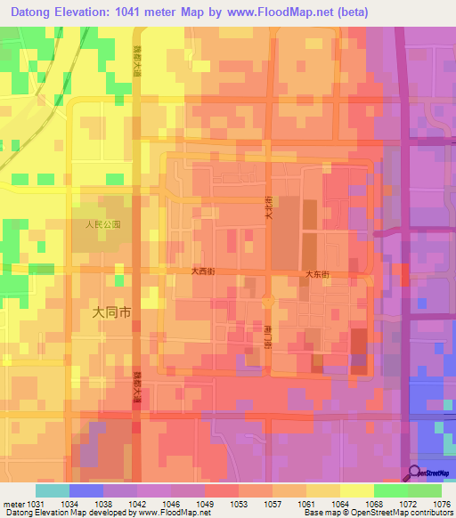 Datong,China Elevation Map