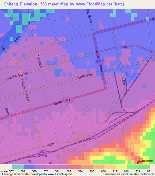 Chifeng,China Elevation Map