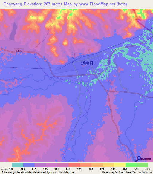Chaoyang,China Elevation Map
