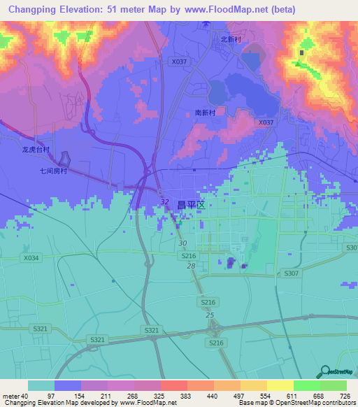Changping,China Elevation Map