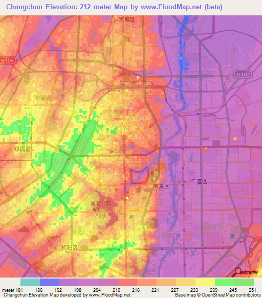 Changchun,China Elevation Map