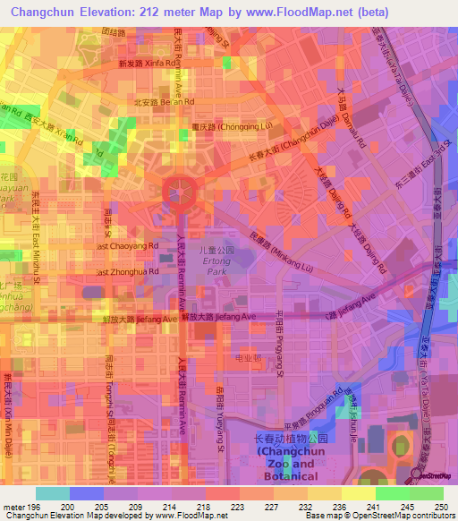 Changchun,China Elevation Map