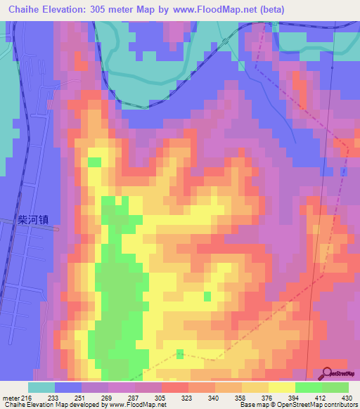 Chaihe,China Elevation Map