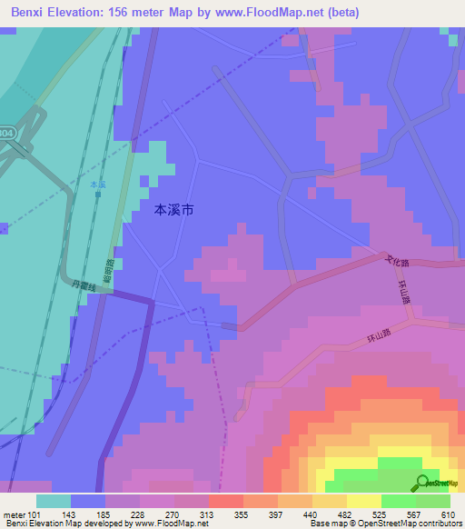 Benxi,China Elevation Map