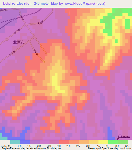Beipiao,China Elevation Map