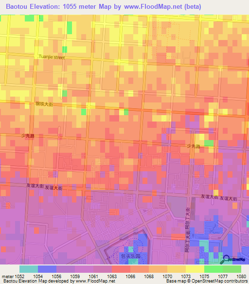 Baotou,China Elevation Map