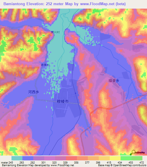 Bamiantong,China Elevation Map