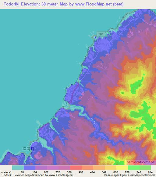 Todoriki,Japan Elevation Map