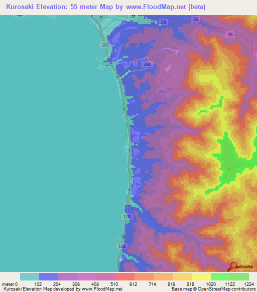 Kurosaki,Japan Elevation Map