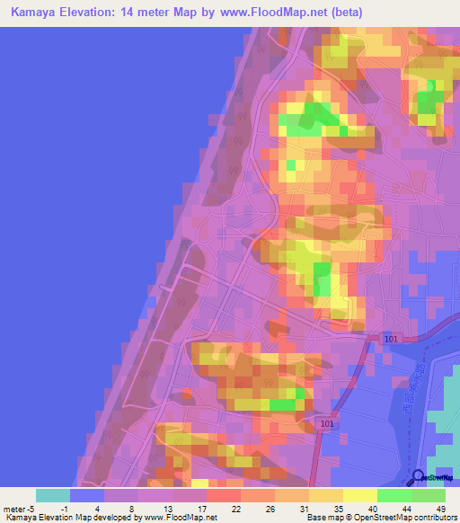 Kamaya,Japan Elevation Map
