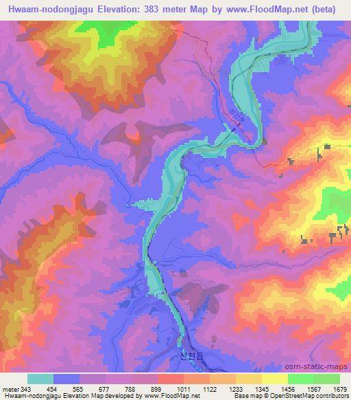 Hwaam-nodongjagu,North Korea Elevation Map