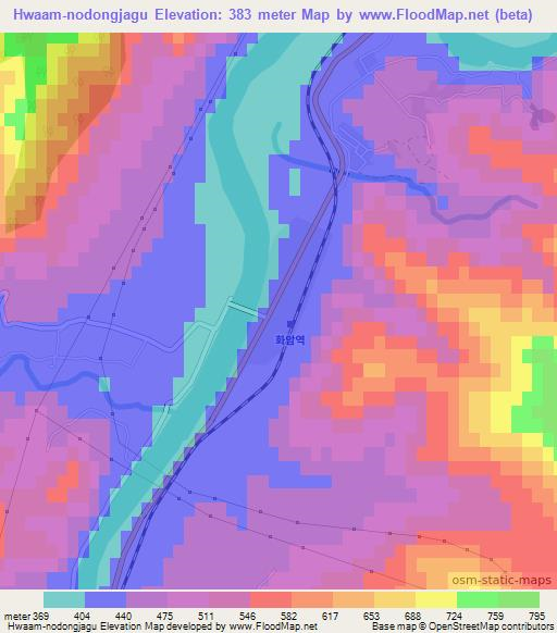 Hwaam-nodongjagu,North Korea Elevation Map