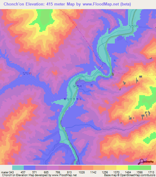 Chonch'on,North Korea Elevation Map
